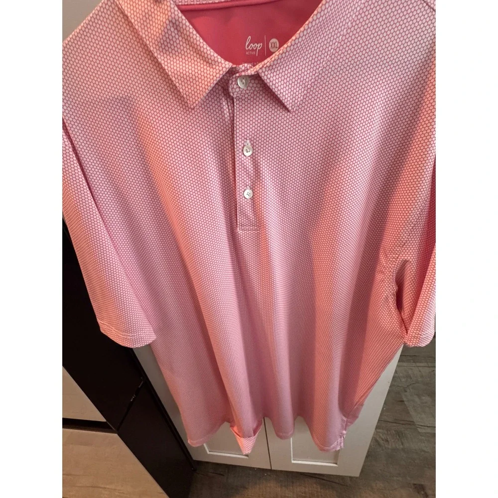 Loop Active Mens Golf Polo‎ Shirt XXL Pink White Honeycomb Geometric Performance